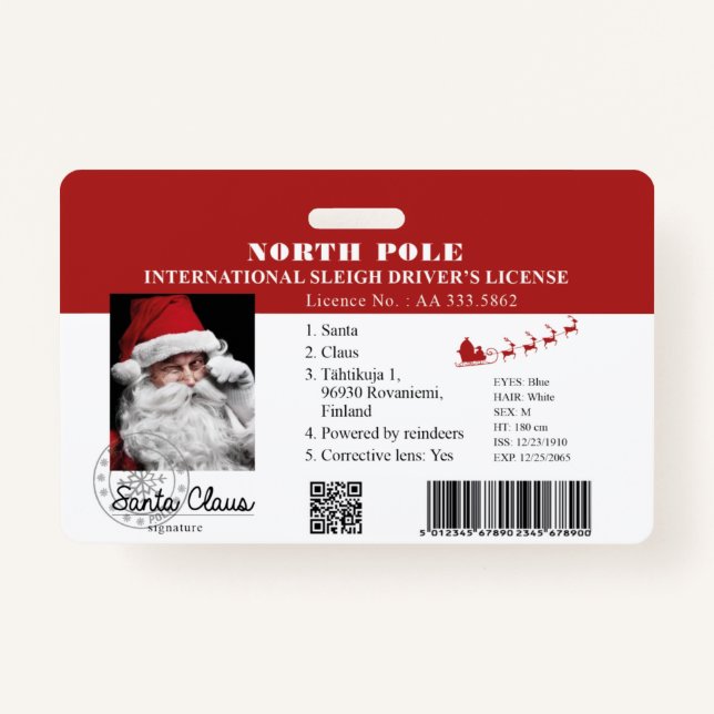 Santa Clause faux lost Driving License Badge (Front)