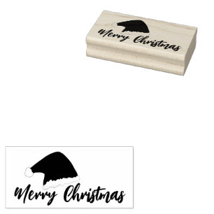 Santa Clause Hat Merry Christmas Script  Rubber Stamp