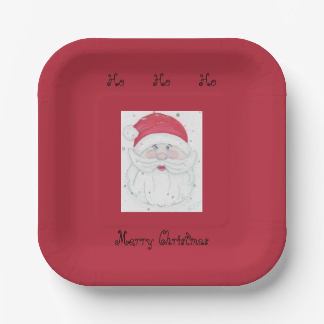 Santa Clause "Ho Ho Ho" Christmas Paper Plates (Front)