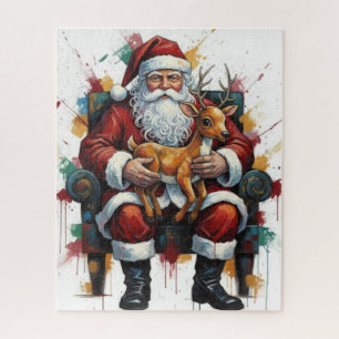  Santa Clause Holding  Baby Reindeer  Jigsaw Puzzle