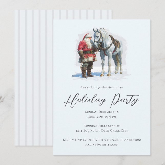 Santa Clause Horse Equestrian Holiday Party Invitation (Front/Back)