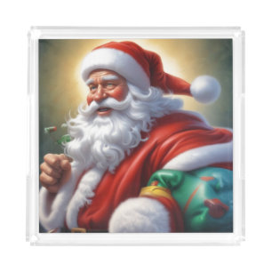 Santa Clause Merry Christmas Happy New Year Acrylic Tray
