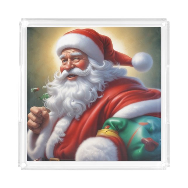 Santa Clause Merry Christmas Happy New Year Acrylic Tray (Front)