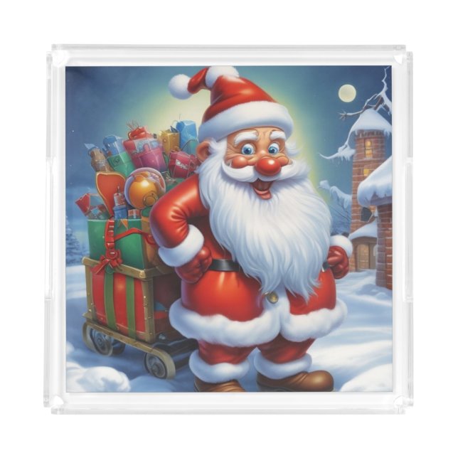 Santa Clause Merry Christmas Happy New Year Acrylic Tray (Front)