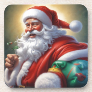 Santa Clause Merry Christmas Happy New Year Beverage Coaster
