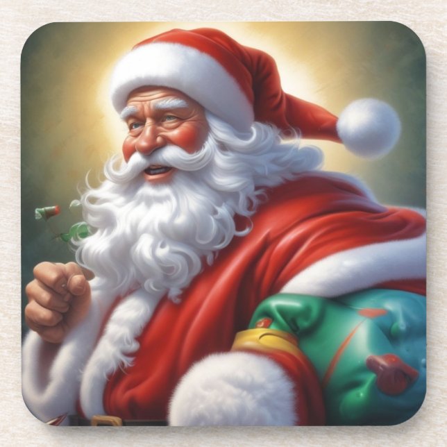 Santa Clause Merry Christmas Happy New Year Beverage Coaster (Front)