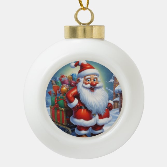 Santa Clause Merry Christmas Happy New Year Ceramic Ball Christmas Ornament (Front)