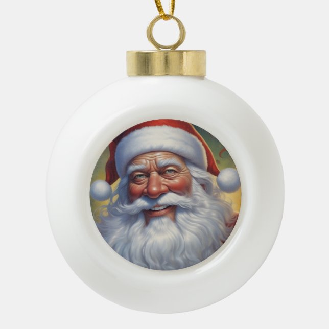 Santa Clause Merry Christmas Happy New Year Ceramic Ball Christmas Ornament (Front)
