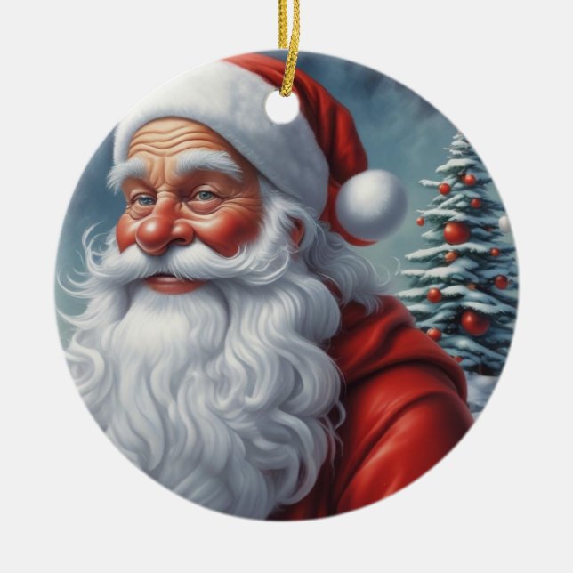 Santa Clause Merry Christmas Happy New Year Ceramic Ornament (Front)