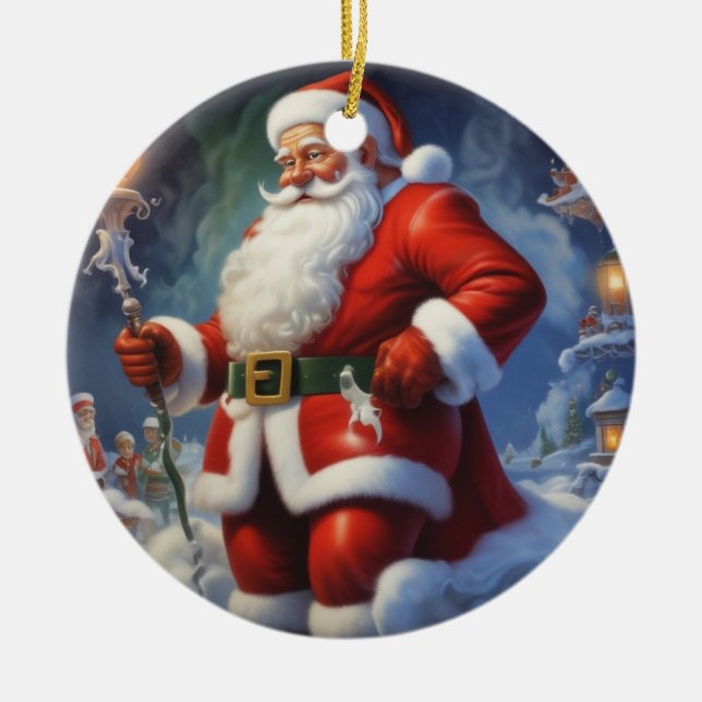 Santa Clause Merry Christmas Happy New Year Ceramic Ornament (Front)