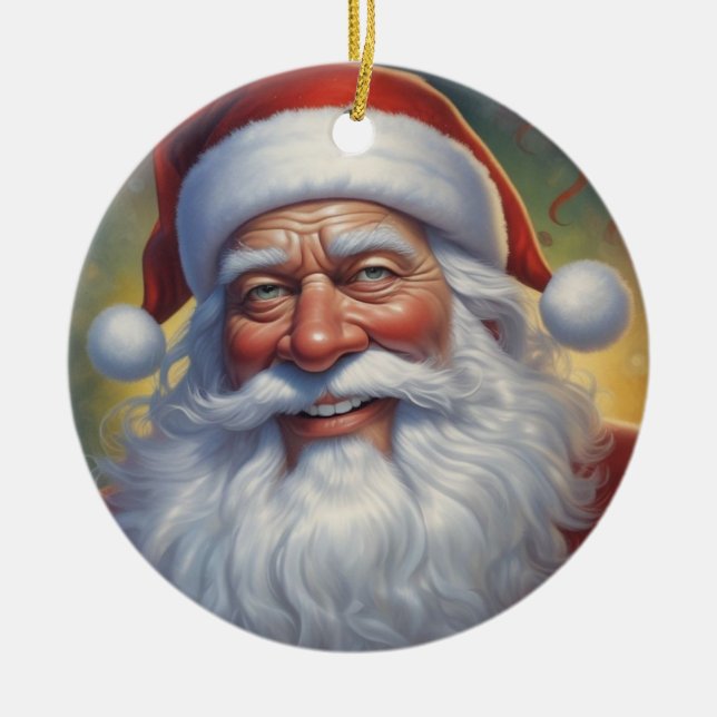 Santa Clause Merry Christmas Happy New Year Ceramic Ornament (Front)