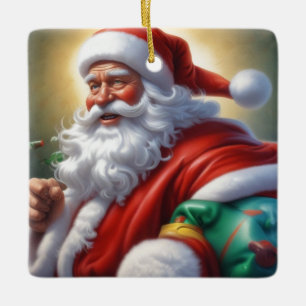 Santa Clause Merry Christmas Happy New Year Ceramic Ornament