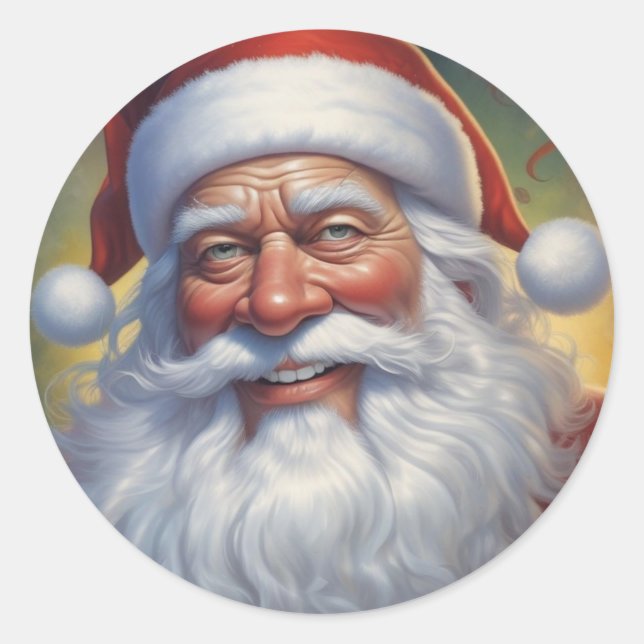 Santa Clause Merry Christmas Happy New Year Classic Round Sticker (Front)