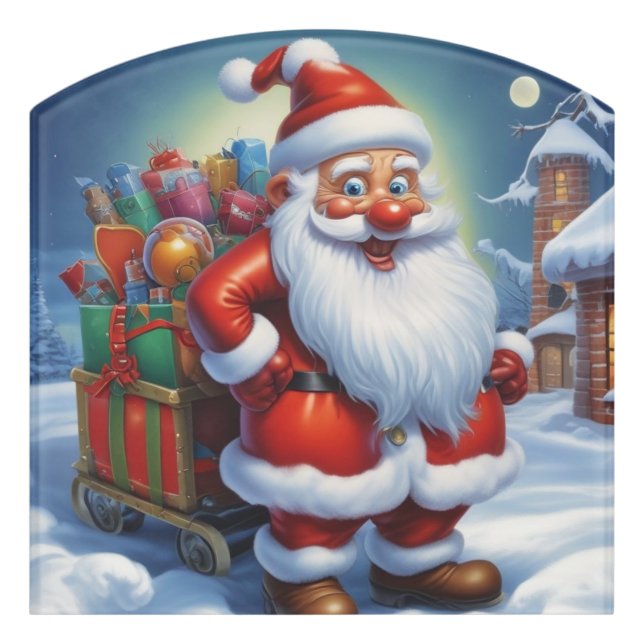 Santa Clause Merry Christmas Happy New Year Door Sign (Contour Front)