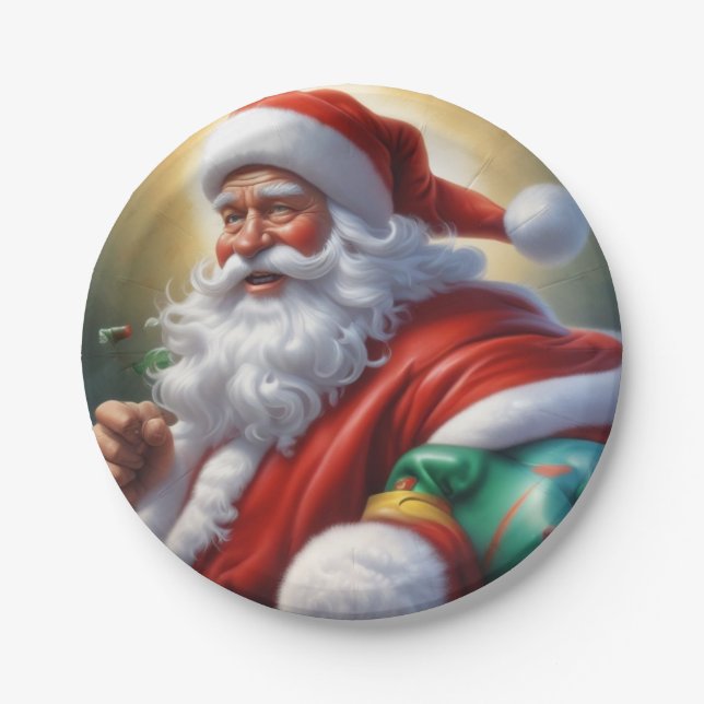 Santa Clause Merry Christmas Happy New Year Paper Plates (Front)