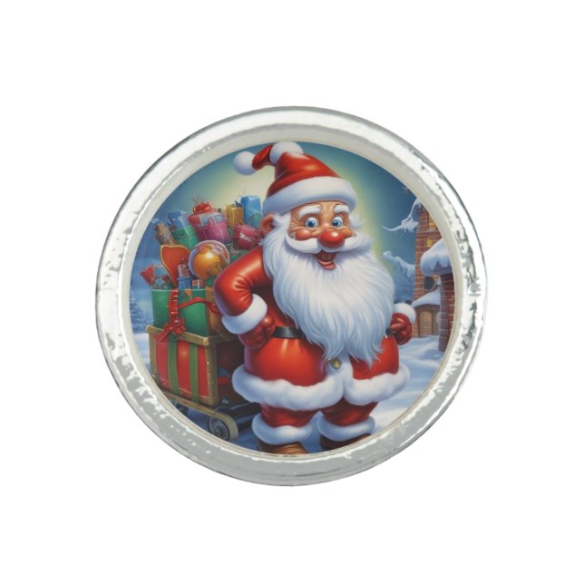 Santa Clause Merry Christmas Happy New Year Ring (Front)