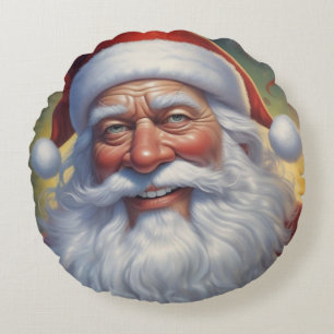 Santa Clause Merry Christmas Happy New Year Round Pillow