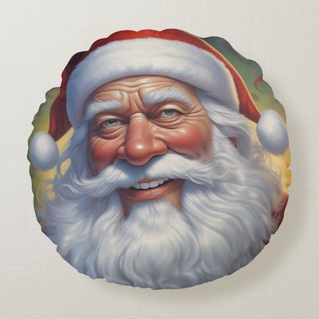 Santa Clause Merry Christmas Happy New Year Round Pillow (Front)