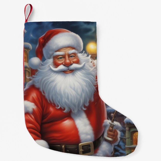 Santa Clause Merry Christmas Happy New Year Small Christmas Stocking (Front)