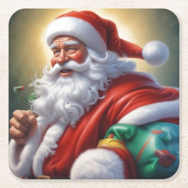 Santa Clause Merry Christmas Happy New Year Square Paper Coaster (Front)