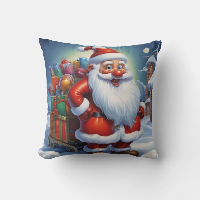 Santa Clause Merry Christmas Happy New Year Throw Pillow (Front)