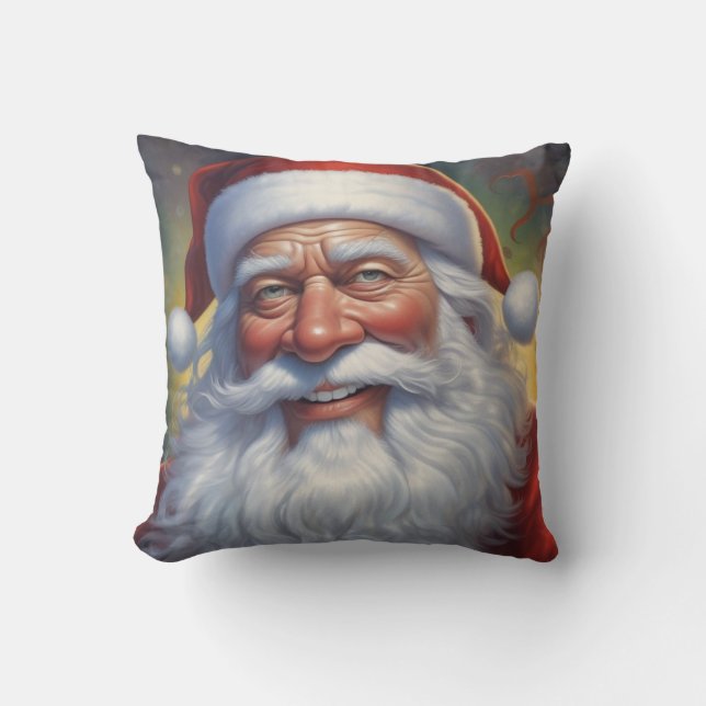 Santa Clause Merry Christmas Happy New Year Throw Pillow (Front)