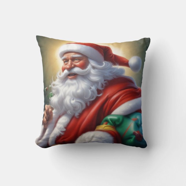 Santa Clause Merry Christmas Happy New Year Throw Pillow (Front)