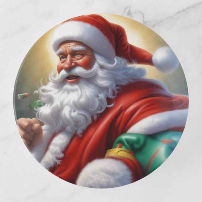 Santa Clause Merry Christmas Happy New Year Trinket Tray (Front)