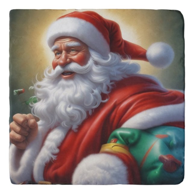 Santa Clause Merry Christmas Happy New Year Trivet (Front)