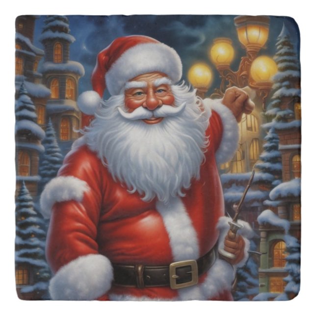 Santa Clause Merry Christmas Happy New Year Trivet (Front)