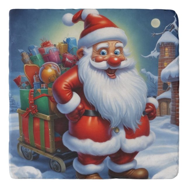 Santa Clause Merry Christmas Happy New Year Trivet (Front)