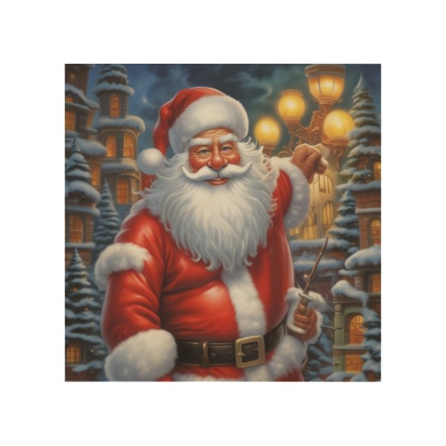 Santa Clause Merry Christmas Happy New Year Wood Wall Art (Front)