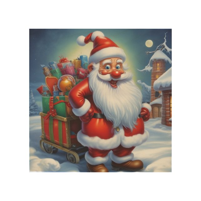 Santa Clause Merry Christmas Happy New Year Wood Wall Art (Front)