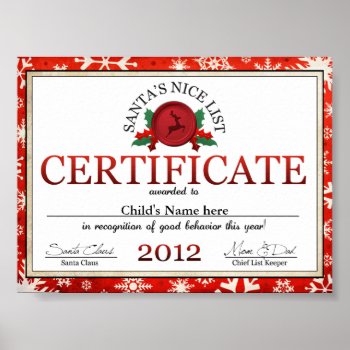 Santa Clause Nice List Child Certificate Poster by paper_robot at Zazzle