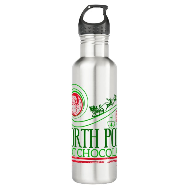 Santa Clause North Pole Hot Chocolate Stainless Steel Water Bottle (Front)