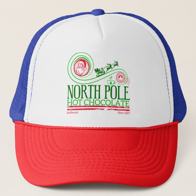 Santa Clause North Pole Hot Chocolate Trucker Hat (Front)