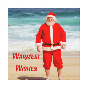 Santa Clause on Beach Warmest Wishes Funny Humor Canvas Print