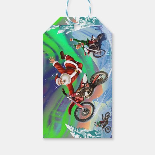 Santa Clause racing elves on dirt bikes Gift Tags