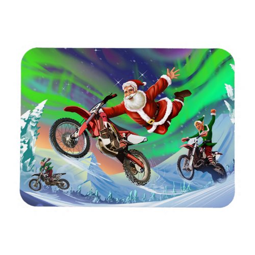 Santa Clause racing elves on dirt bikes Magnet