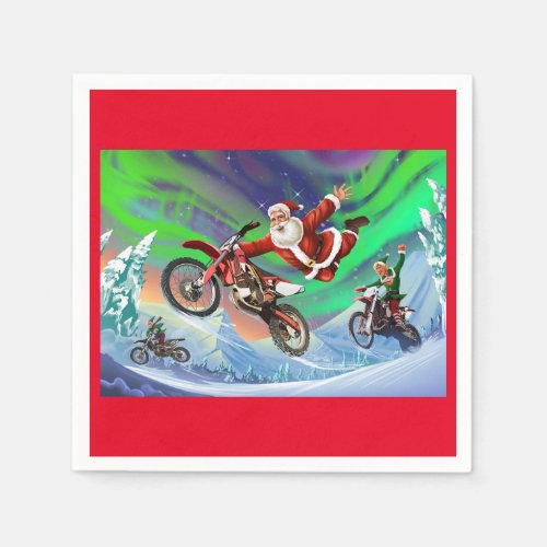 Santa Clause racing elves on dirt bikes Napkins