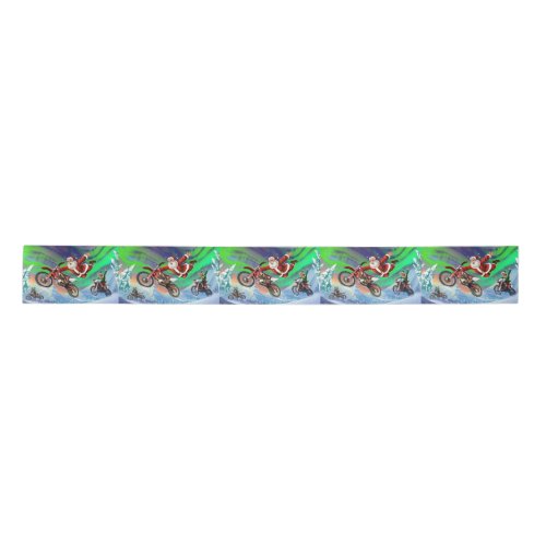 Santa Clause racing elves on dirt bikes Satin Ribbon