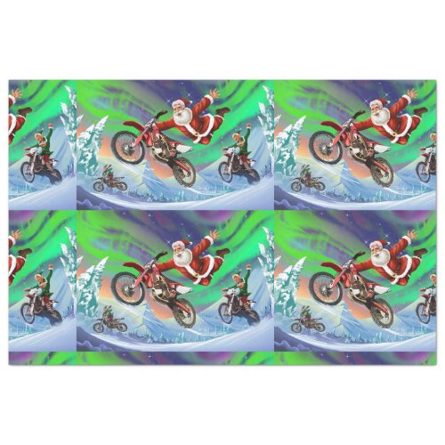 Santa Clause racing elves on dirt bikes Tissue Paper