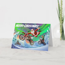 Santa Clause racing his elves on dirt bikes Card