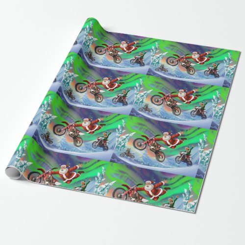 Santa Clause racing the elves on dirt bikes Wrapping Paper