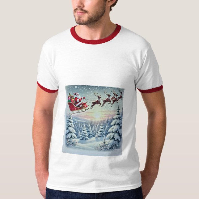 Santa Clause Rain Deer T Shirt (Front)