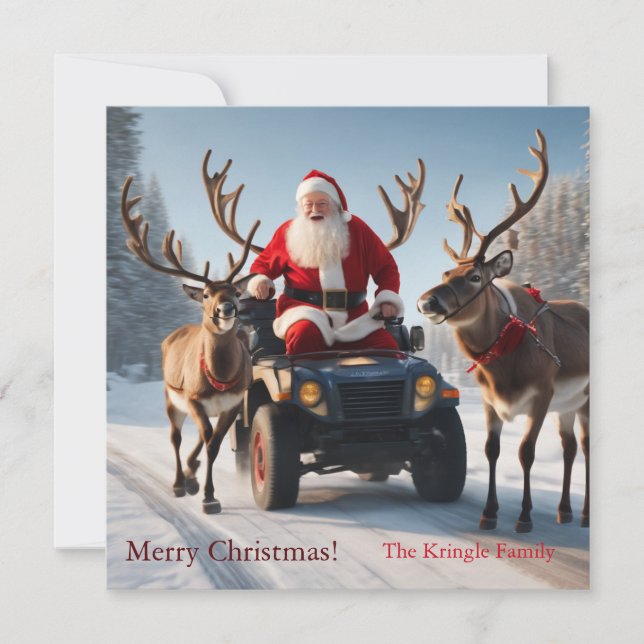 Santa Clause riding a 4-wheeler Holiday Card (Front)