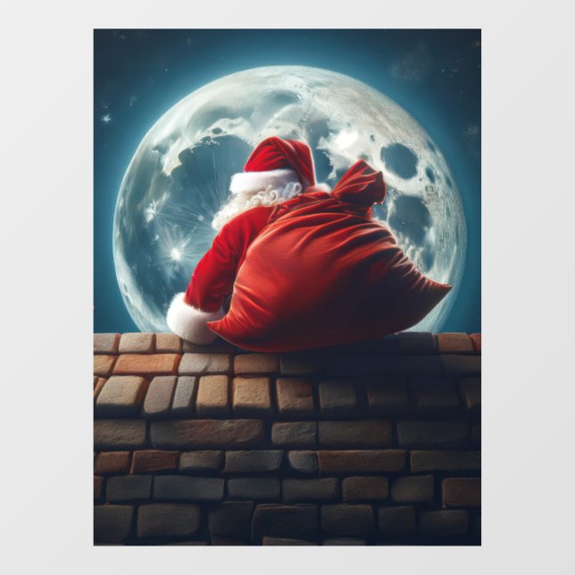 Santa Clause Shimmering Down Chimney  Window Cling (Sheet)