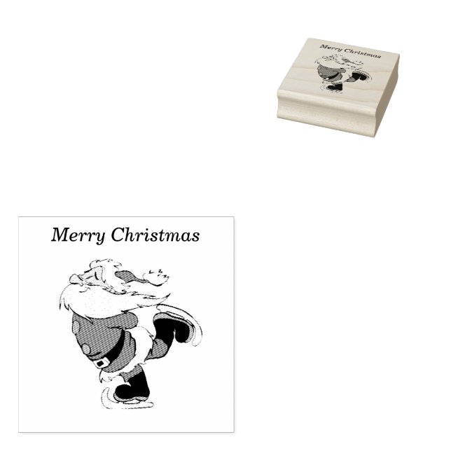Santa Clause Skating 2x2 Rubber Stamp (Stamped)