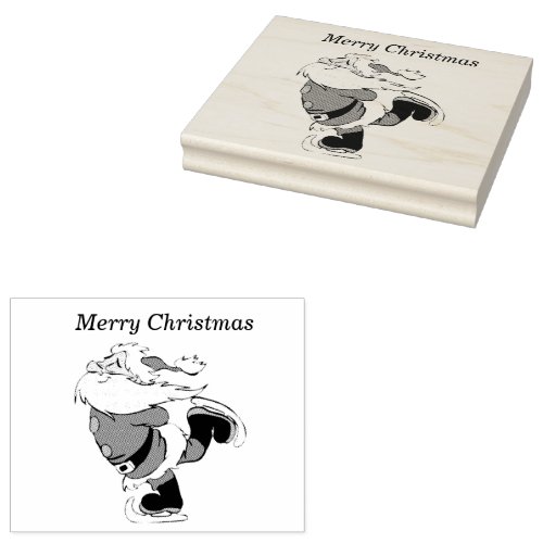 Santa Clause Skating 4x5 Rubber Stamp