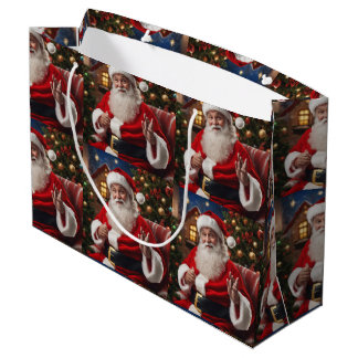 Santa Clause smiling and waving Large Gift Bag
